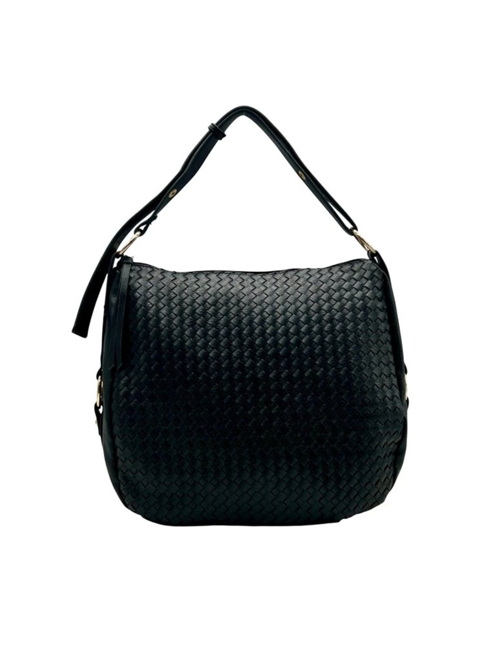 Black Woven Faux-Leather Hobo Bag